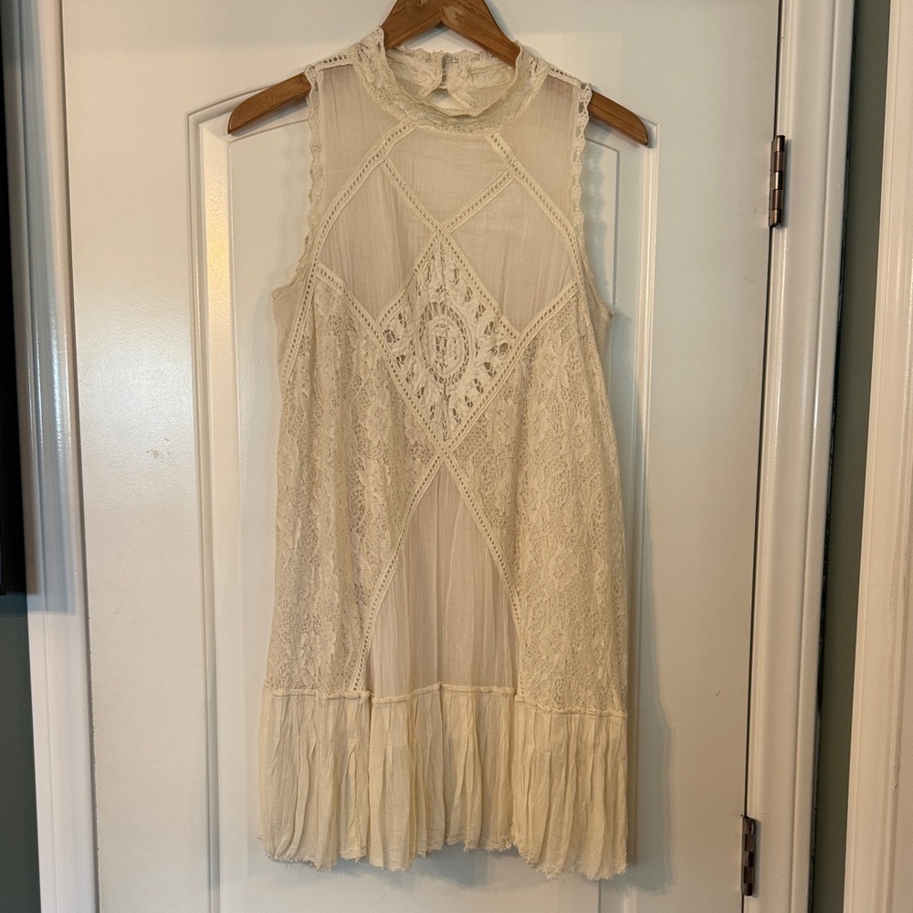 Free People Cream Lace Mini Dress